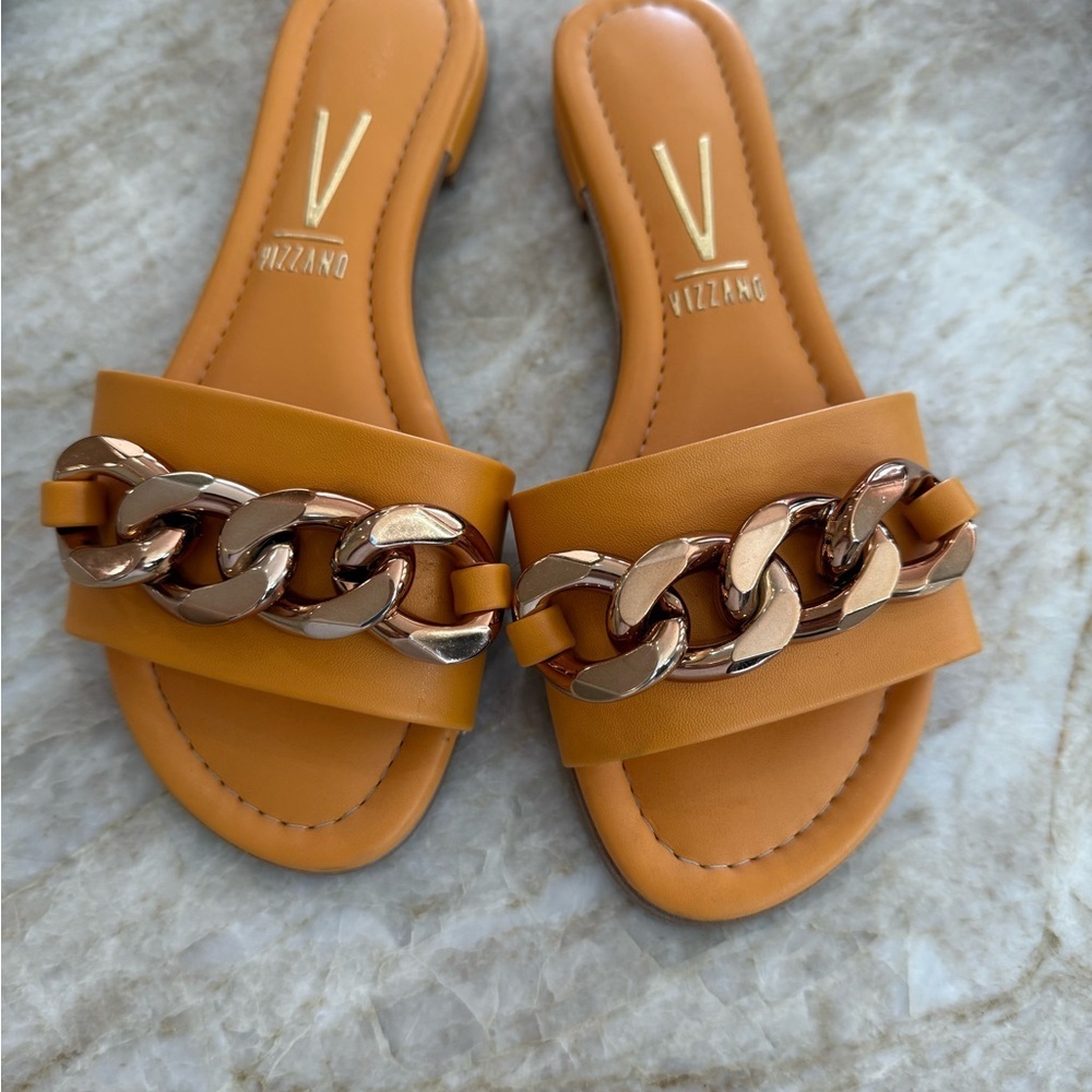 Gold and Tan Yellow Amber Chain-Link Sandals
